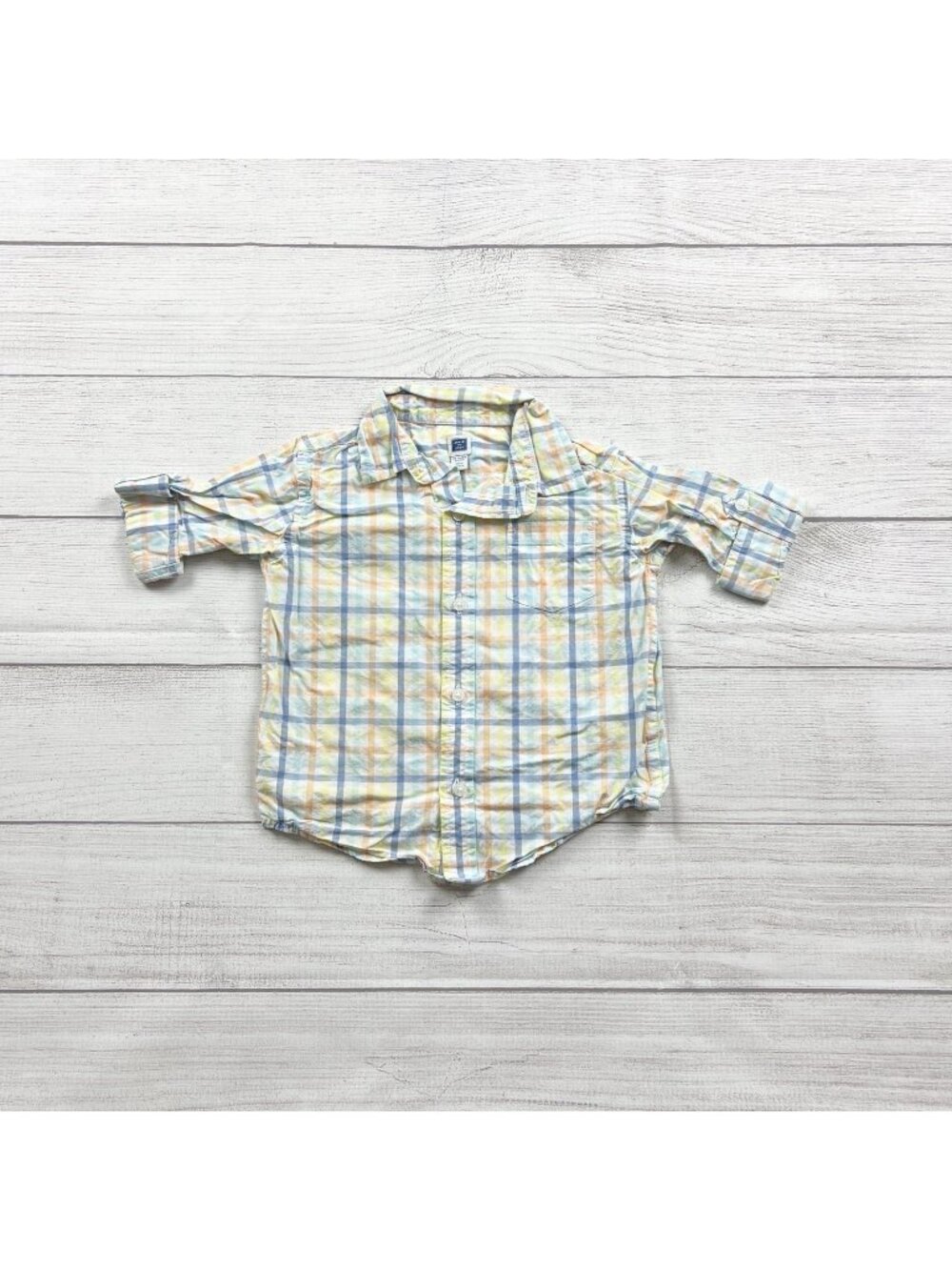 Janie And Jack Plaid Button Up Shirt Long Sleeve Pastel Colors 18-24 Months